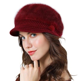 Genfien Women Thick Fleece Lined Winter Hat Knitted Hat Vintage Crochet Peaked Hat Chic Lightweight Winter, red