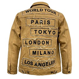 AIRNINE Men's Distressed Denim Jacket (AK192_Wheat, 2X-Large)