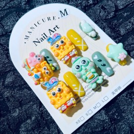 Short Press on Nails Handmade Nails 10Pcs Bob Cute Manual Press on Nails for Women Party Holiday Photo 25mm Long Size M