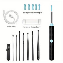 Ear Wax Removal Tool with Camera & Light-7Counts Ear Cleaning Kit for iOS & Android, Includes 6 Ear Spoons,Safe and Precise Earwax Remover,Easy to Use for Clear Ears (Black) Multicolor - Color: Black