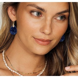 Wovanoo Natural Stone Earrings for Women Boho Dangle Drop Earrings Gemstone Fishhoop Statement Gold Earring Blue Gold