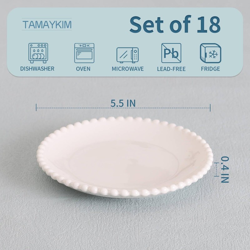 TAMAYKIM 5.5 Inch Porcelain Dessert Plates Set of 18, Small