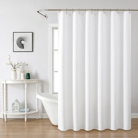 Meioro - Cortina de ducha blanca, tela gofre, 256 g/m², tela texturizada resistente, cortinas de ducha para baño, hotel, spa, lujoso juego de cortinas de baño con 12 ganchos, 36 pulgadas de ancho x 72