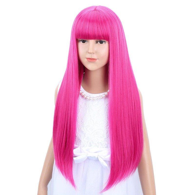 Kids Hot Pink Wig Girls Long Straight Meganta Wig with