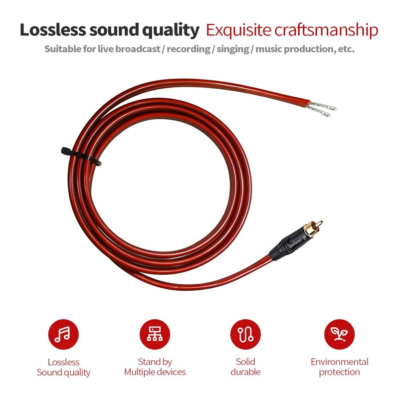 Yuchenfeng Gold-Plated RCA to Bare Wire Speaker Cable - 14AWG
