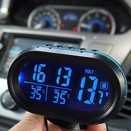 Car Clock, Riloer DC 12-24 V Car Digital Thermometer Voltmeter Monitor Clock and LCD Two-Way Clock for Car Truck Boat