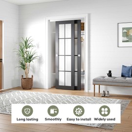 EaseLife 4FT/48in Bypass Double Sliding Pocket Door Hardware Kit,Commercial Grade,Aluminum,Bypassing Closet Doors Track for 2 Door System,Slide Smoothly Quietly,Easy Install,No Door