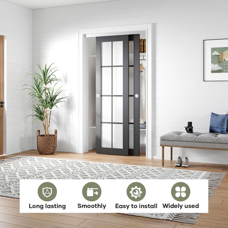 EaseLife 4FT/48in Bypass Double Sliding Pocket Door Hardware Kit,Commercial Grade,Aluminum,Bypassing