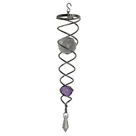 DuBant Gazing Ball Spiral Tail, Decorative Wind Spinners Crystal Glass Ball with Hanging Swivel Hook for Indoor Outdoor Garden Decoration (12in （Silver）, PURPLE)