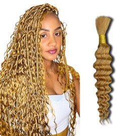 Niviorvan 27 (Honey Blonde) Human Braiding Hair 16 Inch 1 Bundle 50 g Deep Wave Bulk Human Hair for Braiding No Weft Curly Human Hair Extensions