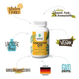 VITA1 Coenzyme Q10 with 100 mg Vegan Capsules 120 Capsules Natural Coenzyme Q10 in Practical 4 to 8 Month Supply Free of Flavours, Dyes