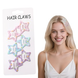 Flomiara 6pcs Hair Claw, Mini Hair Clips, Small Pentagram Hairpins Hairs Accessories for Women Girls, Star Mini Barrettes Hair Claws Styling Accessories for Photograph Daily Party, Pink Blue Purple