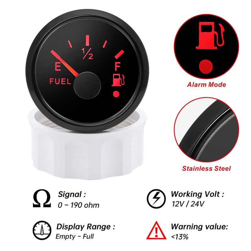 Fuel Indicator, Fuel Level Indicator 52 mm 0-190 Ohms with