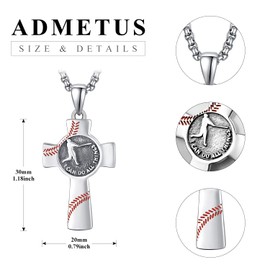 ADMETUS Baseball Necklaces for Boys 925 Sterling Silver Baseball Cross Necklaces for Boys Cross Pendant for Men Sport Jewellery Athlete Gifts