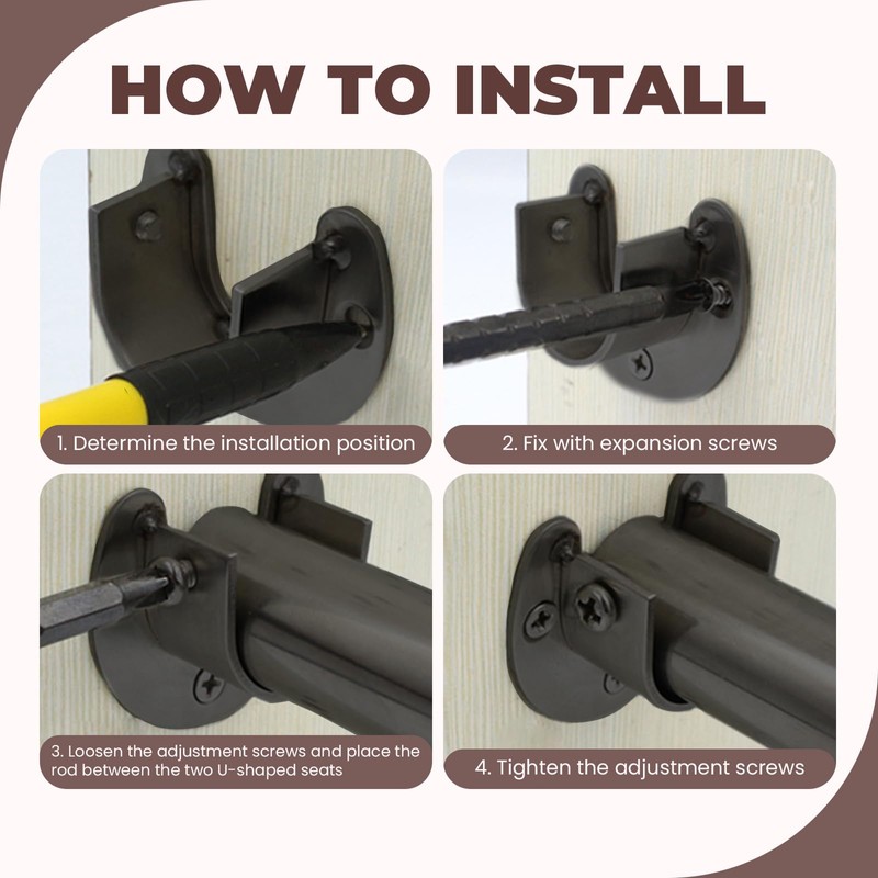 Voittozege 6 Pcs Heavy Duty Closet Rod Bracket, Black U-Shaped