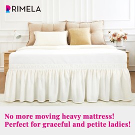 RIMELA Warm White Bed Skirt Full Size 15 Inch Drop, Elastic Bed Skirting for Bed Base and Frame, Bedding Dust Ruffle Easy to Install, Lightweight Comforter Set with Wrap Around Adjustable Bedskirt