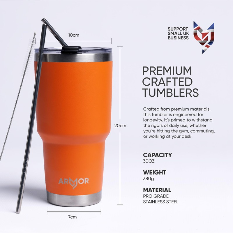 Product Armor 30oz Vacuum Insulated Stainless Steel Tumbler (Lava Orange)