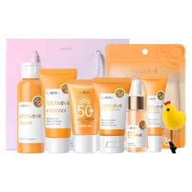 Vitamin C Skincare Set, facial cleanser, toner, face serum, face cream, eye cream, sunscreen, hairpin, Gift bag