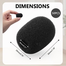 Bonsicoky 50 Pack Mini Foam Microphone Windscreen - High Density Headset Microphone Windscreen Foam Cover for Headset Protection, Noise Reduction