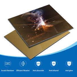 TRQWH 4.5" x 5.25" Welding Glass Lens 2 EACH Helmet Filter Darkening Welding Hardened Glass Lens Welding Hood Lens (GOLD, SHADE10)