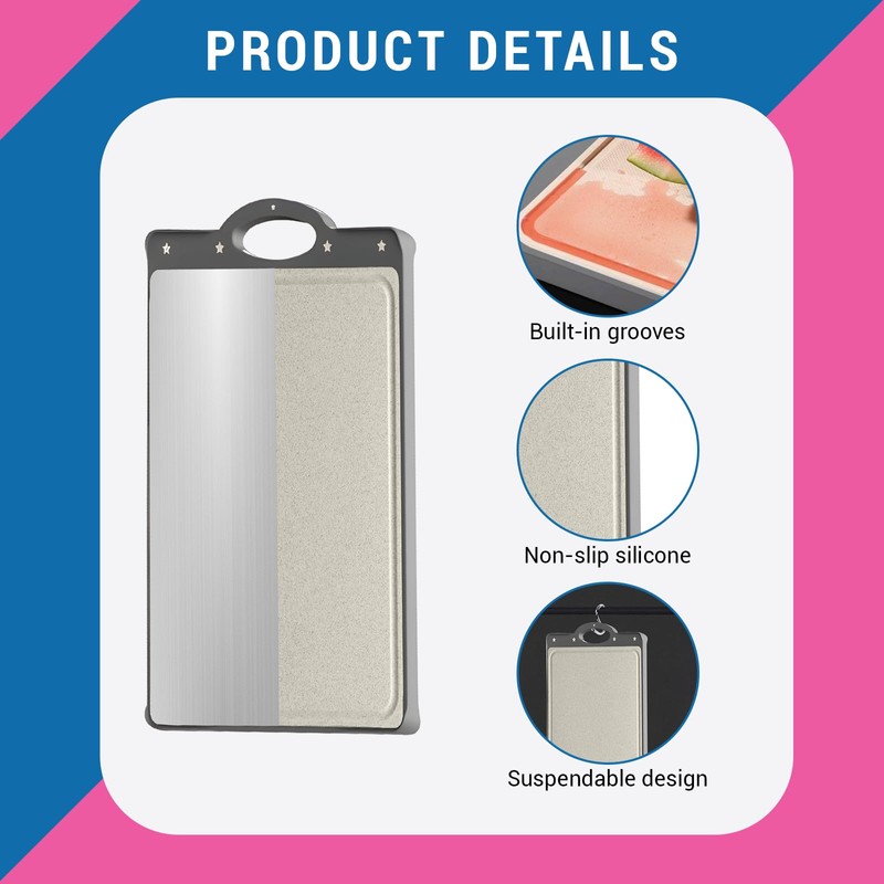 Leogony Double-Sided Titanium Chopping Board, Stainless Steel Cutting Board for