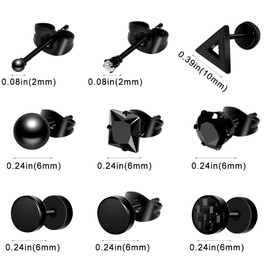 Defrsk 15 Pairs Earrings for Men/Women Black Stud Earrings Mens Earrings Black Thin Hoop Earrings Stainless Steel Earrings Set Jewelry Piercings for Men