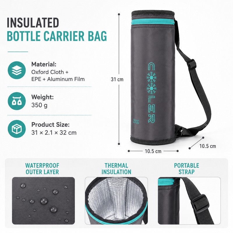 Portable Insulated Water Bottle Carrier Bag for Travel & Sports
