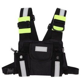 Radio Chest Pocket, Green, Reflective, Radio Chest Strap, Front Chest Pocket, Holster, Vest, Rig, for Walkie Talkie, Wireless Chest Strap Holder, Vest