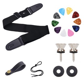 SCORYULE Adjustable Strap for Guitar & Bass, Acoustic Guitar Strap Set with Pick Holder, 1 Rope Set, 2 Buttons, 2 Locks,10 Guitar Picks