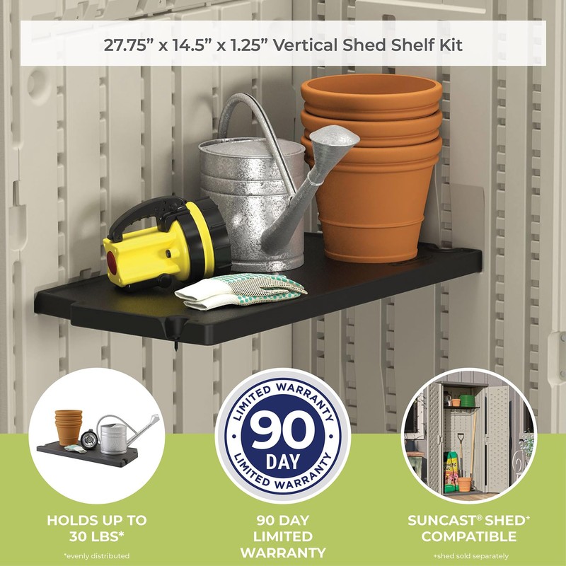 Suncast Vertical Shed Shelf Kit, Space-Saving Shelf for Vertical Outdoor