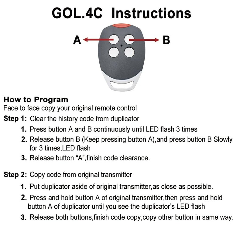 Garage Door Opener Remote Control Compatible with Ditec GOL4C, ZEN2C,