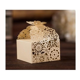 KAZIPA 50pcs Laser Cut Favor Boxes, 2.6" x 2.6" x 1.6" Floral Favor Boxes, Party Favor Boxes for Bridal Shower Anniverary Wedding Party Favor, Ivory