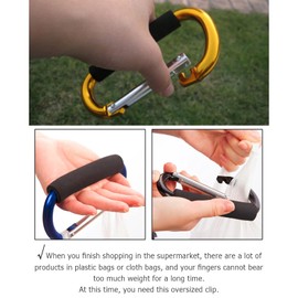 OMUKY Large Carabiner Shopping Bag Holder Handle Multipurpose Snap Hook Stroller Buckle Oversized Sponge Clip 2-Pack (12 * 140mm-Golden-2pcs)