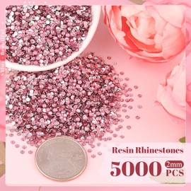 5000PCS 2mm Resin Rhinestones in Bulk (Dark Pink), Bedazzling Flatback Crystals for Crafts DIY Nail Decoration, Gems Charms for Tumbler Shoes Clothing Fabric with Pickup Pen and Tweezers