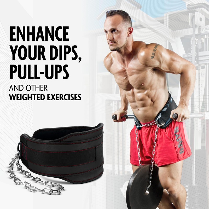 Weight Lifting Dip Belt with Chain, Heavy-Duty Steel Chain, Neoprene