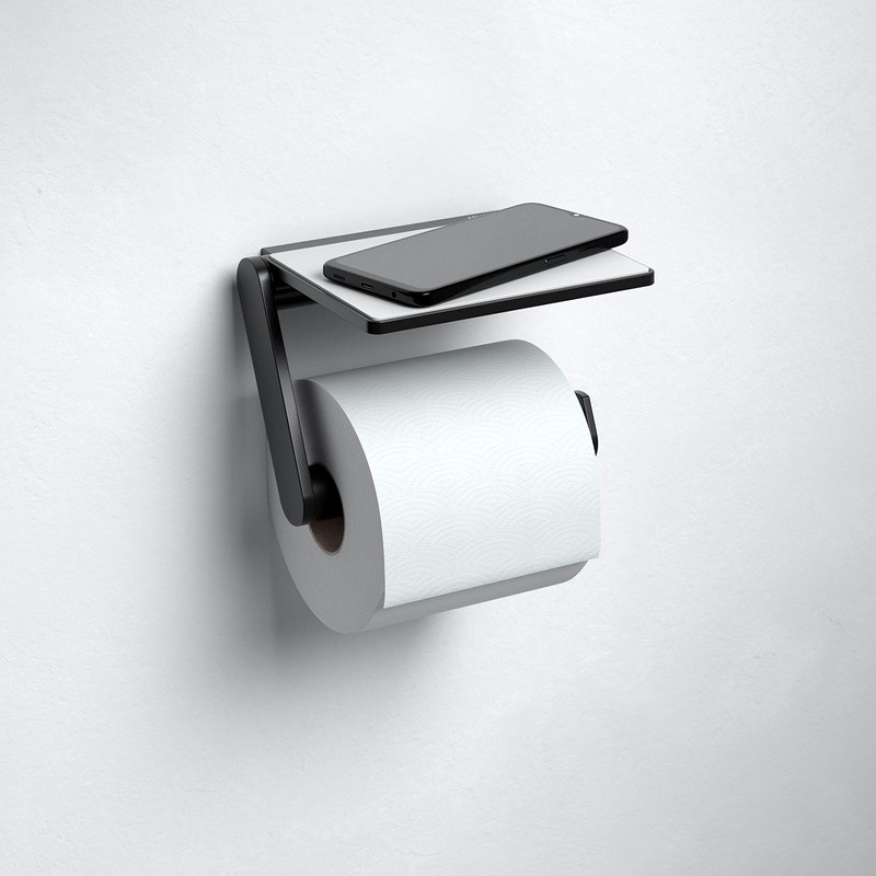 KEUCO Plan Black Selection Toilet Roll Holder Metal Matte Powder