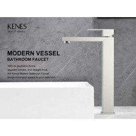 KENES Brushed Nickel Vessel Sink Facuet Single Handle Tall Bathroom Sink Faucet Vanity Bathroom Faucet Basin Mixer Tap with Water Supply Hose and Pop Up Sink Drain, LJ-9031A