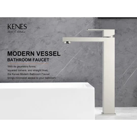 KENES Brushed Nickel Vessel Sink Facuet Single Handle Tall Bathroom Sink Faucet Vanity Bathroom Faucet Basin Mixer Tap with Water Supply Hose and Pop Up Sink Drain, LJ-9031A