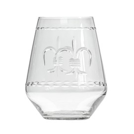 Rolf Glass Fleur De Lis Stemless Wine Tumbler 18 ounce - Stemless Wine Glasses - Lead-Free Glass - Etched Tumbler Glasses - Proudly Made in the USA (Set of 4)