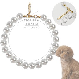MLUOVI Chunky Pearl Dog Collar(0.55 Inch) for Small Dogs Cats, Adjustable Beaded Dog Collar Imitation White Pearls, Elegant Dog Jewelry Girl Accessories for XS Extra Small Dogs Necklace