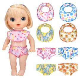 Xerteam 8 Piece Baby Doll Accessories Nappies and Bibs Set, 12 Inch Cute Doll Clothes, Nappies and Bibs, Doll Accessories for 12-14 Inch Dolls, Nappies Doll Decoration, Birthday Gift