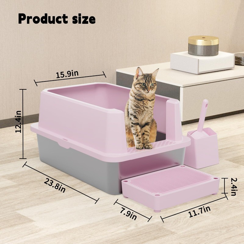 RIZZARI Large Cat Litter Box: Pink Semi-Closed Stainless Steel Litter
