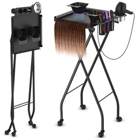 TASALON Professional Hair Styling Station Cart, Metal Rolling Hair Stylist Cart with 2 Magnetic Hair Color Bowls, Salon Trolley with Tool Holder and Hair Extension Stand for Hair Salon Stations