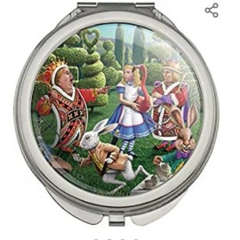 ALICE IN WONDERLAND GARDEN PARTY COMPACT TRAVEL POCKET PURSE MAKEUP MIRROR NIP