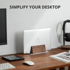 muso wood Vertical Laptop Stand, Walnut Laptop Holder Desktop Stand with Adjustable Dock Size, Wooden Laptop Stand for MacBook Pro and Other Laptops