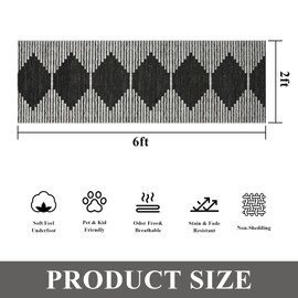 HelloTree Hallway Runner Rug，2x6 Moroccan Modern Stripe Carpet Washable Machine Bathroom Runner Bohemian Design Modern Soft Non Slip Indoor Rug for Entryway Hallway Laundry Room Bedroom-Black
