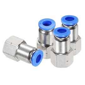 QUARKZMAN 4 Pieces 1/8" NPT Female Straight Thread Push-to-Connect Fittings, 1/4" Hose OD x 1/8" NPT Air Bump Fittings Pneumatic Fittings (Silver Tone, PCF 06-N01)
