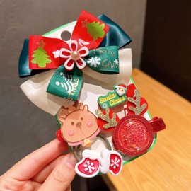 6 Pcs Christmas Hair Clips and Hair Tie Lovely Christmas Barrettes Xmas Tree Hat Bowknot Hairpins Hair Bows Clips for Women Girls Toddlers (5# Red Antlers)