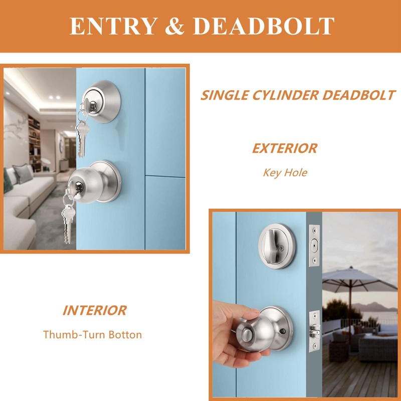Probrico 3 Pack Exterior Door Knob and Single Cylinder Deadbolt