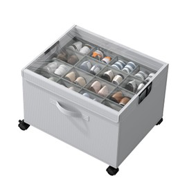 HOUSE AGAIN Shoe Organizer for Closet, Foldable Shoe Storage Organizer Box with Wheels and Adjustable Dividers, Sturdy Metal Frame Fits up to 16-32 Pairs, Large Shoes Storage with Clear Cover